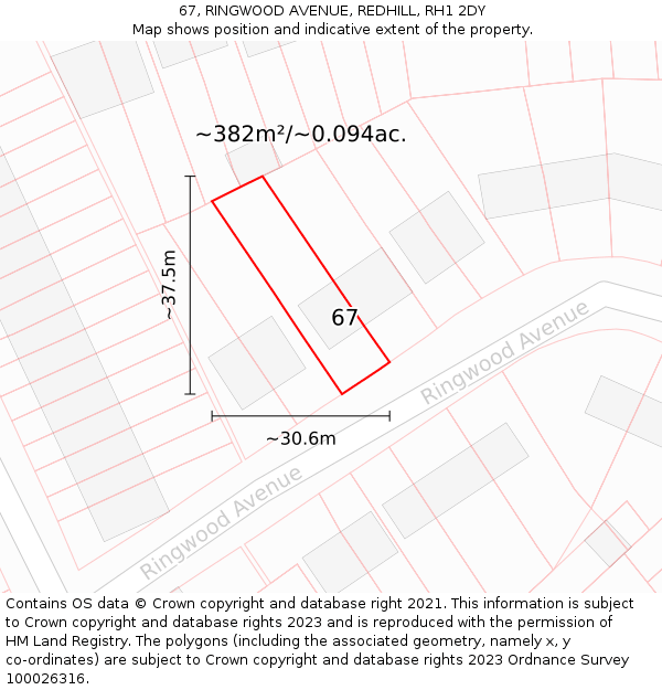67, RINGWOOD AVENUE, REDHILL, RH1 2DY: Plot and title map