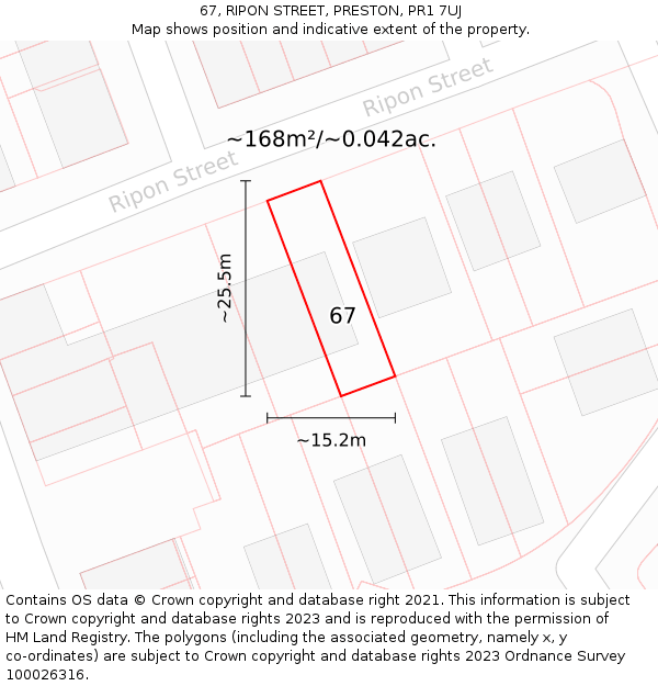 67, RIPON STREET, PRESTON, PR1 7UJ: Plot and title map