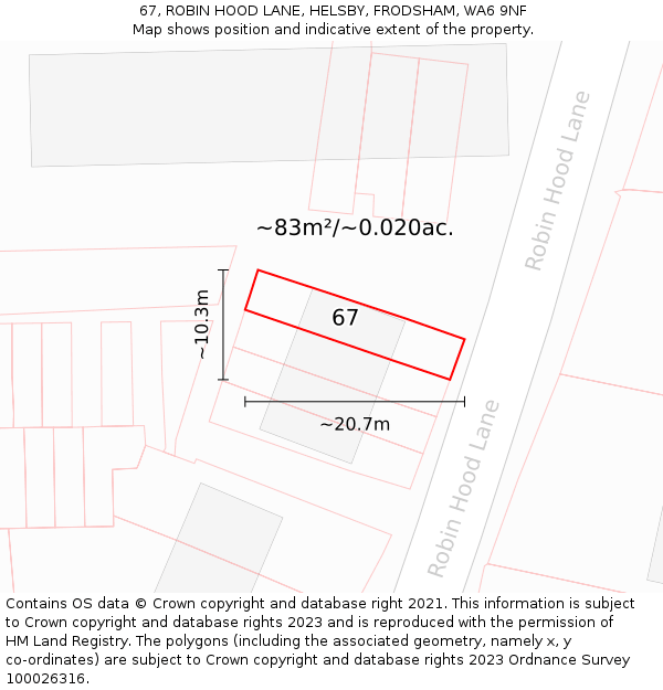 67, ROBIN HOOD LANE, HELSBY, FRODSHAM, WA6 9NF: Plot and title map