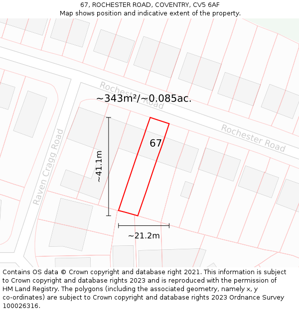 67, ROCHESTER ROAD, COVENTRY, CV5 6AF: Plot and title map