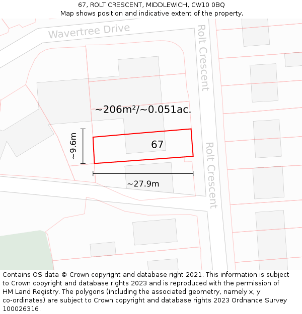 67, ROLT CRESCENT, MIDDLEWICH, CW10 0BQ: Plot and title map