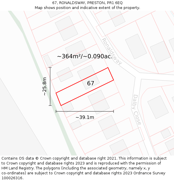67, RONALDSWAY, PRESTON, PR1 6EQ: Plot and title map