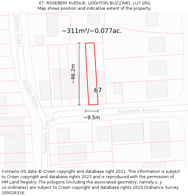 67, ROSEBERY AVENUE, LEIGHTON BUZZARD, LU7 2RQ: Plot and title map