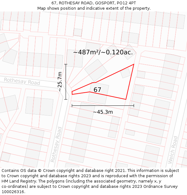 67, ROTHESAY ROAD, GOSPORT, PO12 4PT: Plot and title map