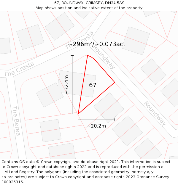 67, ROUNDWAY, GRIMSBY, DN34 5AS: Plot and title map