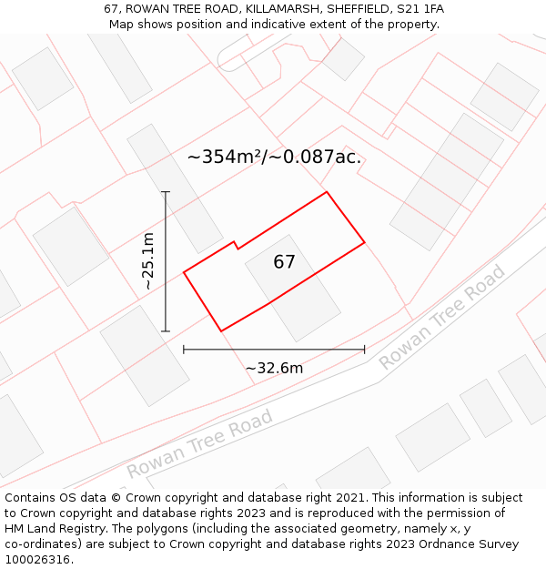 67, ROWAN TREE ROAD, KILLAMARSH, SHEFFIELD, S21 1FA: Plot and title map