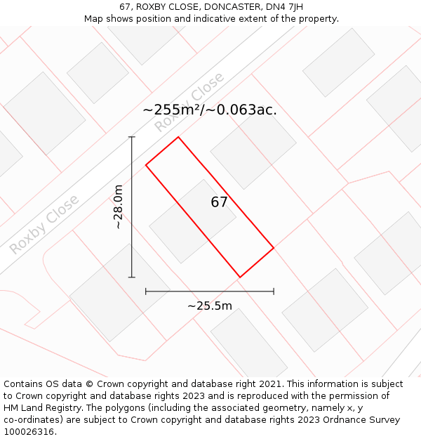 67, ROXBY CLOSE, DONCASTER, DN4 7JH: Plot and title map