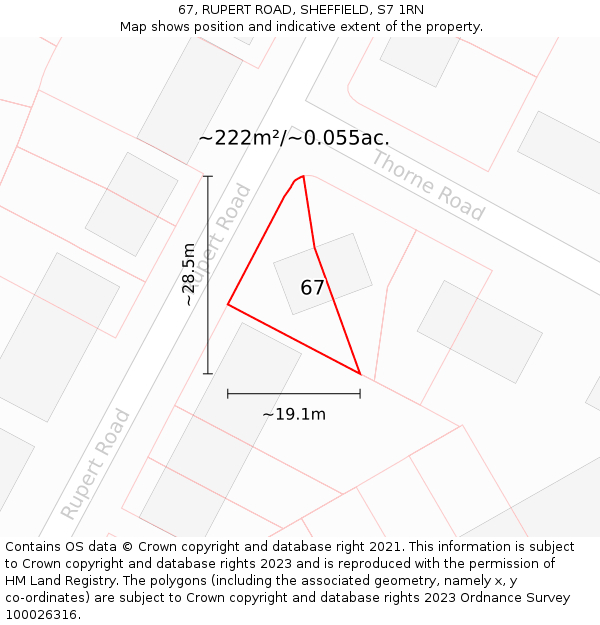 67, RUPERT ROAD, SHEFFIELD, S7 1RN: Plot and title map