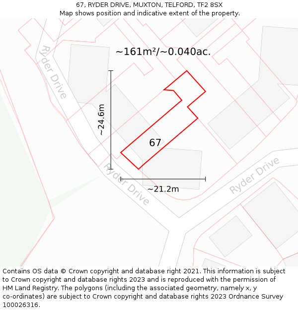 67, RYDER DRIVE, MUXTON, TELFORD, TF2 8SX: Plot and title map