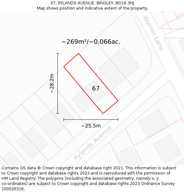 67, RYLANDS AVENUE, BINGLEY, BD16 3NJ: Plot and title map