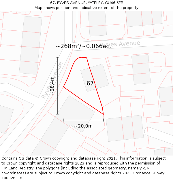 67, RYVES AVENUE, YATELEY, GU46 6FB: Plot and title map
