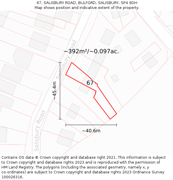 67, SALISBURY ROAD, BULFORD, SALISBURY, SP4 9DH: Plot and title map