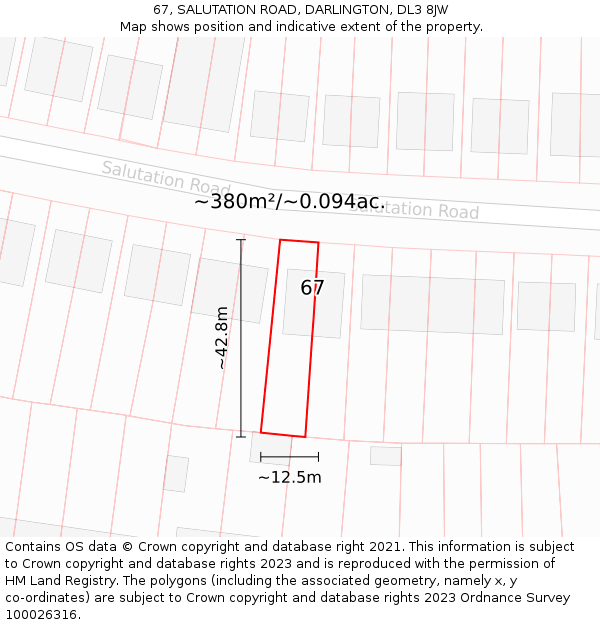 67, SALUTATION ROAD, DARLINGTON, DL3 8JW: Plot and title map
