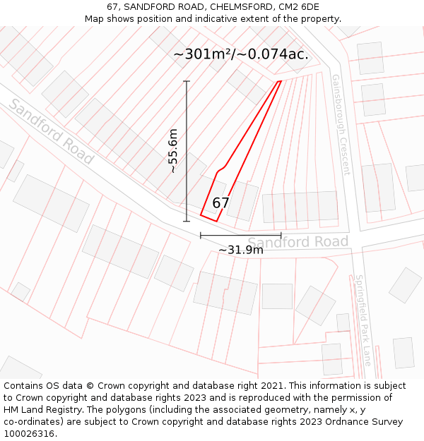 67, SANDFORD ROAD, CHELMSFORD, CM2 6DE: Plot and title map