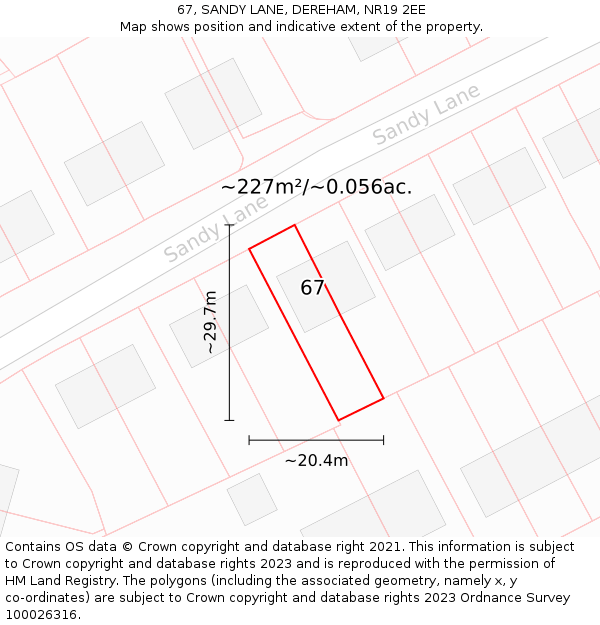 67, SANDY LANE, DEREHAM, NR19 2EE: Plot and title map