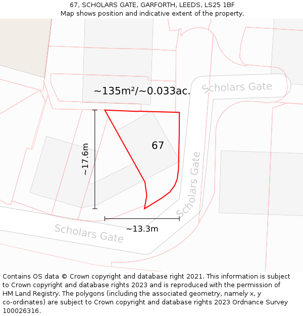 67, SCHOLARS GATE, GARFORTH, LEEDS, LS25 1BF: Plot and title map