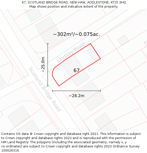 67, SCOTLAND BRIDGE ROAD, NEW HAW, ADDLESTONE, KT15 3HQ: Plot and title map