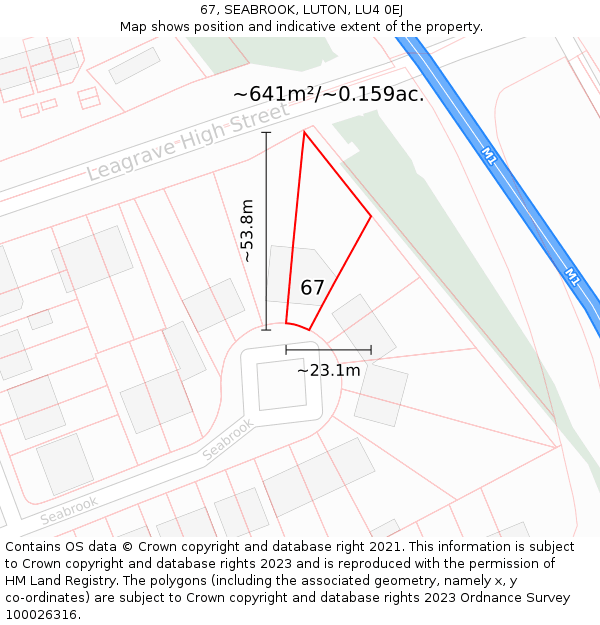 67, SEABROOK, LUTON, LU4 0EJ: Plot and title map