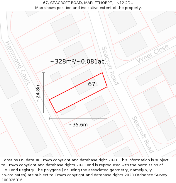 67, SEACROFT ROAD, MABLETHORPE, LN12 2DU: Plot and title map