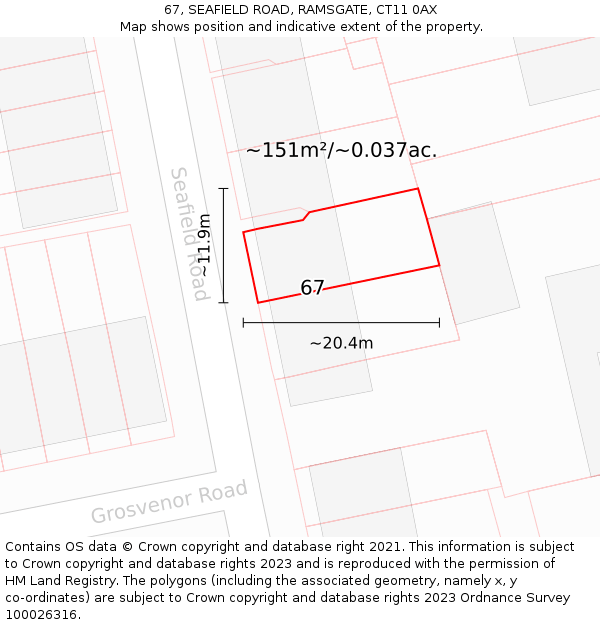 67, SEAFIELD ROAD, RAMSGATE, CT11 0AX: Plot and title map