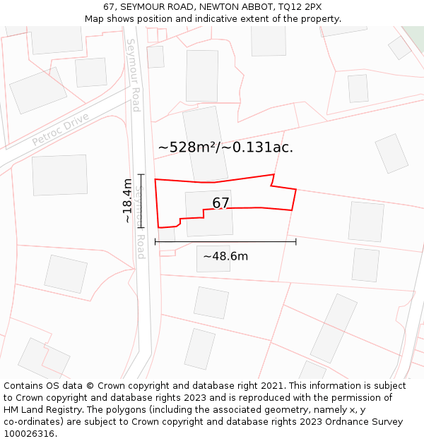 67, SEYMOUR ROAD, NEWTON ABBOT, TQ12 2PX: Plot and title map