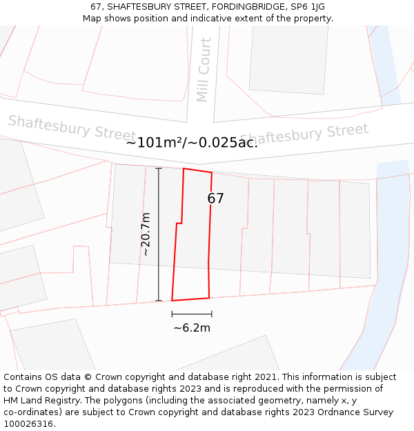 67, SHAFTESBURY STREET, FORDINGBRIDGE, SP6 1JG: Plot and title map