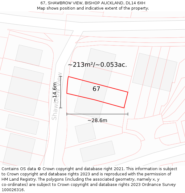 67, SHAWBROW VIEW, BISHOP AUCKLAND, DL14 6XH: Plot and title map