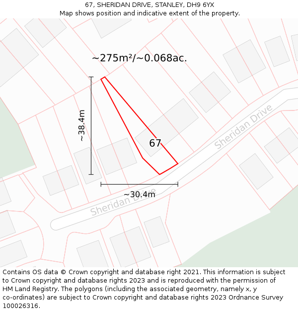 67, SHERIDAN DRIVE, STANLEY, DH9 6YX: Plot and title map