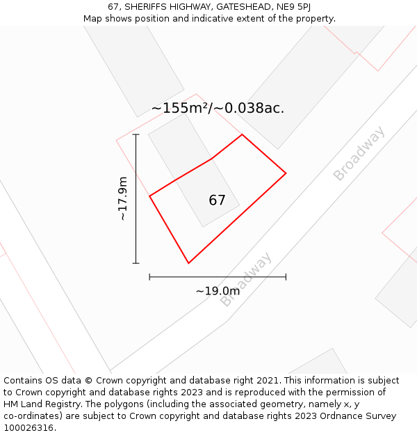 67, SHERIFFS HIGHWAY, GATESHEAD, NE9 5PJ: Plot and title map