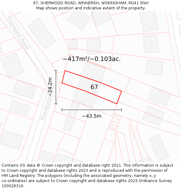 67, SHERWOOD ROAD, WINNERSH, WOKINGHAM, RG41 5NH: Plot and title map