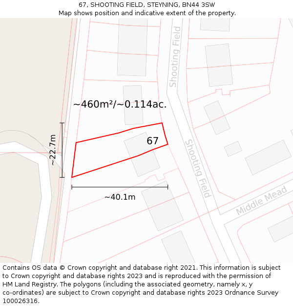 67, SHOOTING FIELD, STEYNING, BN44 3SW: Plot and title map