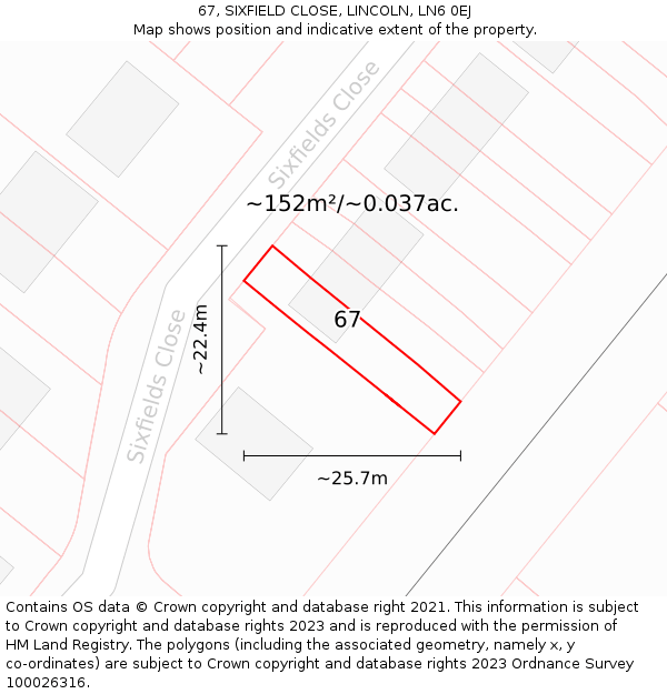 67, SIXFIELD CLOSE, LINCOLN, LN6 0EJ: Plot and title map