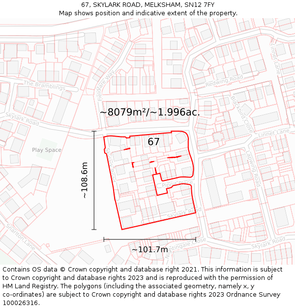 67, SKYLARK ROAD, MELKSHAM, SN12 7FY: Plot and title map