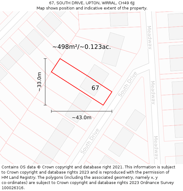 67, SOUTH DRIVE, UPTON, WIRRAL, CH49 6JJ: Plot and title map