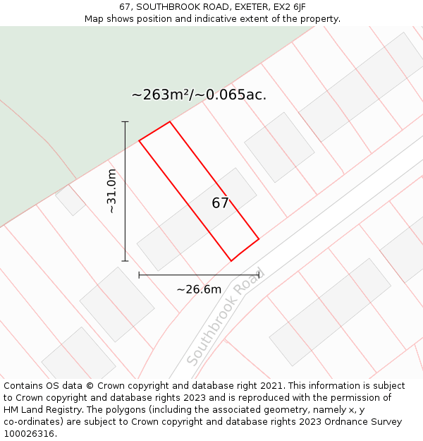 67, SOUTHBROOK ROAD, EXETER, EX2 6JF: Plot and title map
