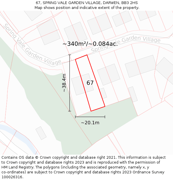 67, SPRING VALE GARDEN VILLAGE, DARWEN, BB3 2HS: Plot and title map