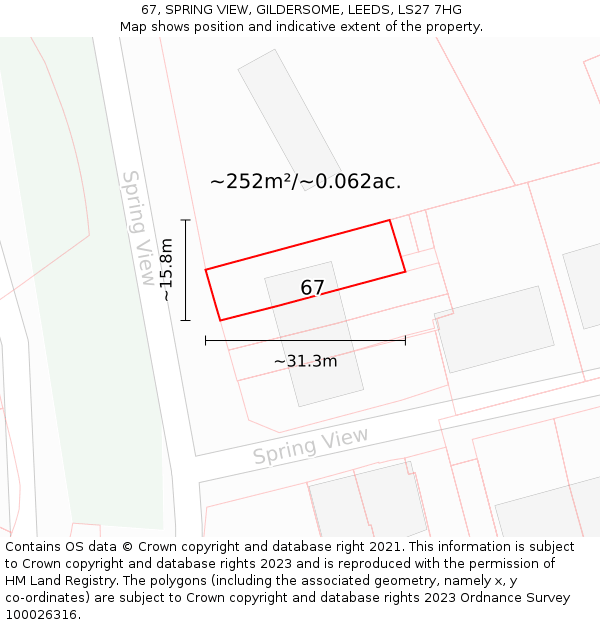 67, SPRING VIEW, GILDERSOME, LEEDS, LS27 7HG: Plot and title map