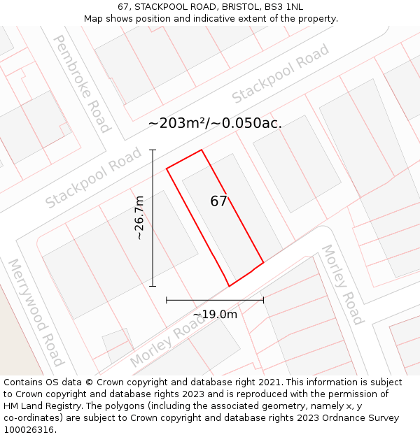 67, STACKPOOL ROAD, BRISTOL, BS3 1NL: Plot and title map