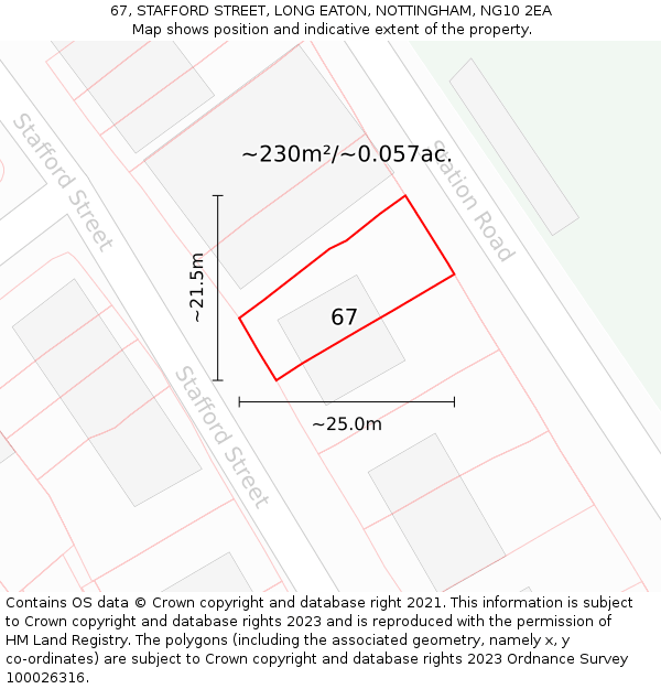 67, STAFFORD STREET, LONG EATON, NOTTINGHAM, NG10 2EA: Plot and title map