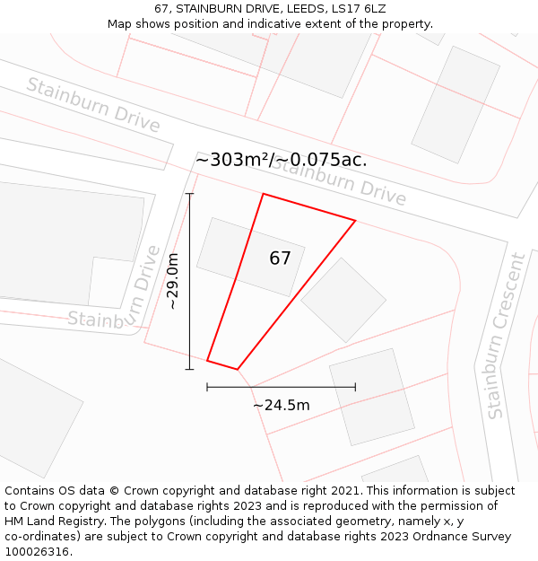 67, STAINBURN DRIVE, LEEDS, LS17 6LZ: Plot and title map