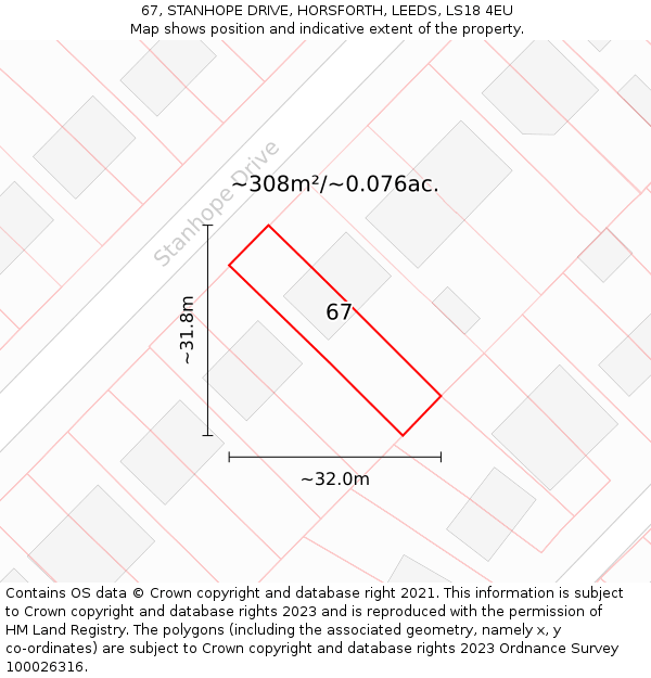 67, STANHOPE DRIVE, HORSFORTH, LEEDS, LS18 4EU: Plot and title map