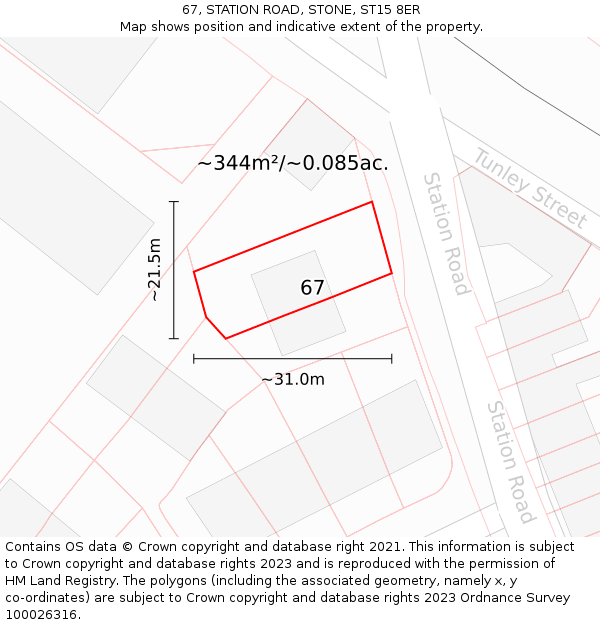 67, STATION ROAD, STONE, ST15 8ER: Plot and title map