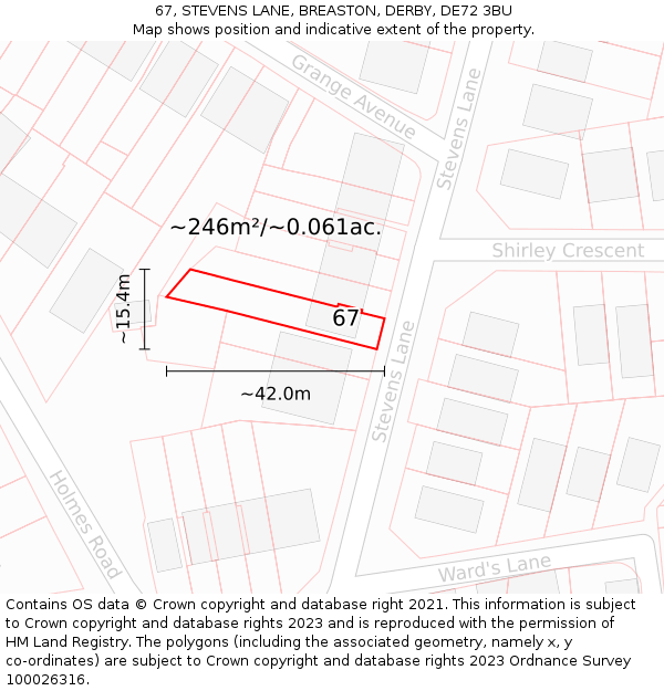 67, STEVENS LANE, BREASTON, DERBY, DE72 3BU: Plot and title map