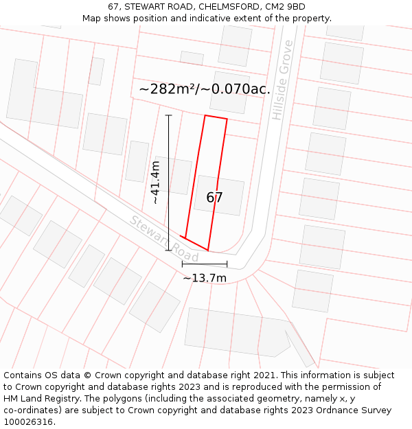 67, STEWART ROAD, CHELMSFORD, CM2 9BD: Plot and title map