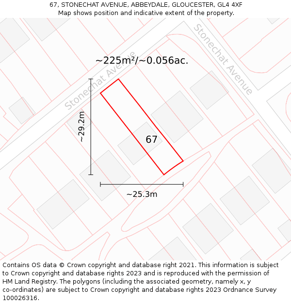 67, STONECHAT AVENUE, ABBEYDALE, GLOUCESTER, GL4 4XF: Plot and title map