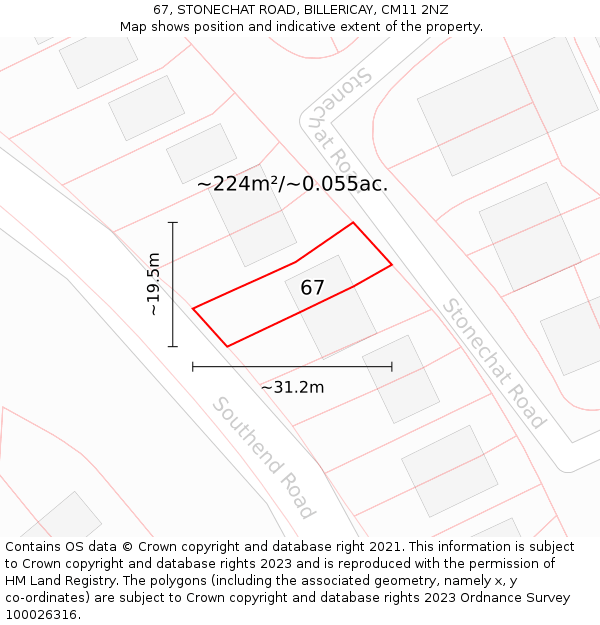 67, STONECHAT ROAD, BILLERICAY, CM11 2NZ: Plot and title map