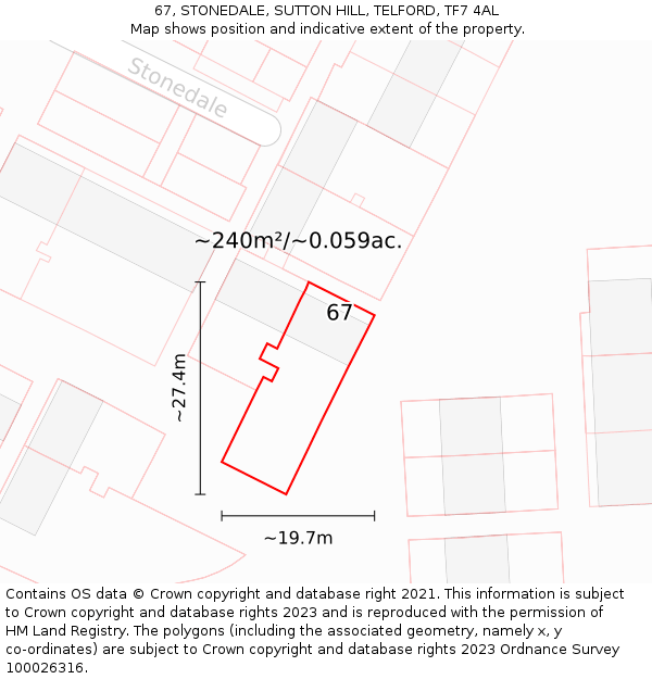 67, STONEDALE, SUTTON HILL, TELFORD, TF7 4AL: Plot and title map