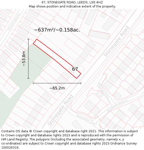 67, STONEGATE ROAD, LEEDS, LS6 4HZ: Plot and title map