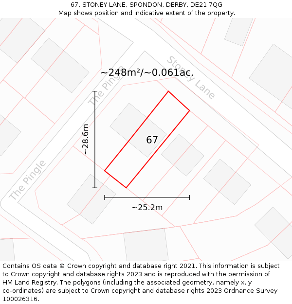 67, STONEY LANE, SPONDON, DERBY, DE21 7QG: Plot and title map