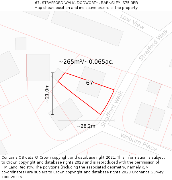 67, STRAFFORD WALK, DODWORTH, BARNSLEY, S75 3RB: Plot and title map